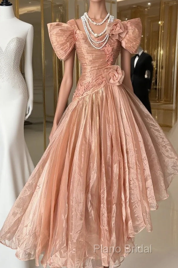 Vintage High Low Short Sleeves Flowers Formal Dresses Formal Prom Dresses Main image