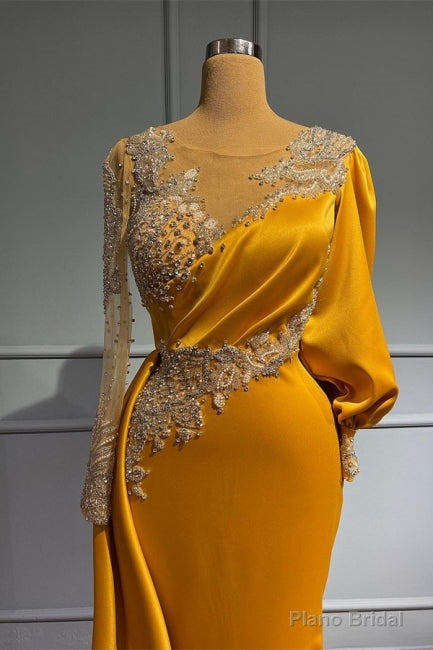 Vintage Jewel Asymmetric Beading Long Sleeves Evening Prom Dresses with Appliques Secondary image