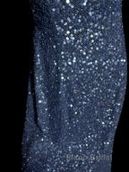 Vintage Mermaid Boat Neck Blue Sequin Backless Formal Prom Gown Fairy Formal Prom Dresses
