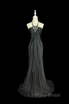 Vintage Mermaid Halter Gray Long Formal Prom Gown Fairy Formal Prom Dresses