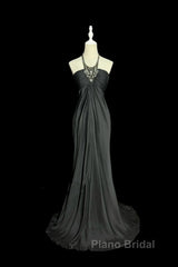 Vintage Mermaid Halter Gray Long Formal Prom Gown Fairy Formal Prom Dresses