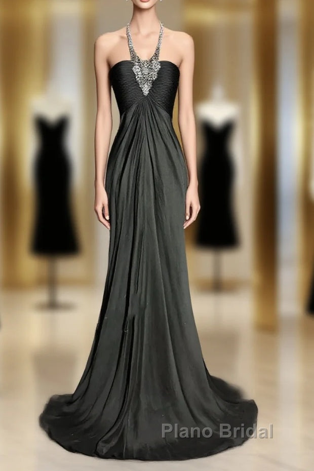 Vintage Mermaid Halter Gray Long Formal Prom Gown Fairy Formal Prom Dresses Main image