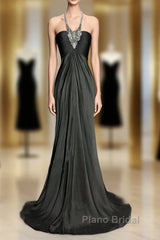 Vintage Mermaid Halter Gray Long Formal Prom Gown Fairy Formal Prom Dresses