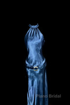 Vintage Mermaid Halter Neck Blue Satin Backless Formal Prom Gown Fairy Formal Prom Dresses