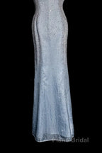 Vintage Mermaid Halter Neck Blue Sequin Formal Prom Gown Fairy Formal Prom Dresses