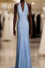 Vintage Mermaid Halter Neck Blue Sequin Formal Prom Gown Fairy Formal Prom Dresses