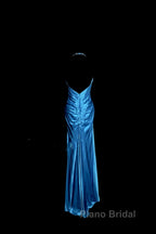 Vintage Mermaid Halter Neck Royal Blue Satin Backless Formal Prom Gown Fairy Formal Prom Dresses