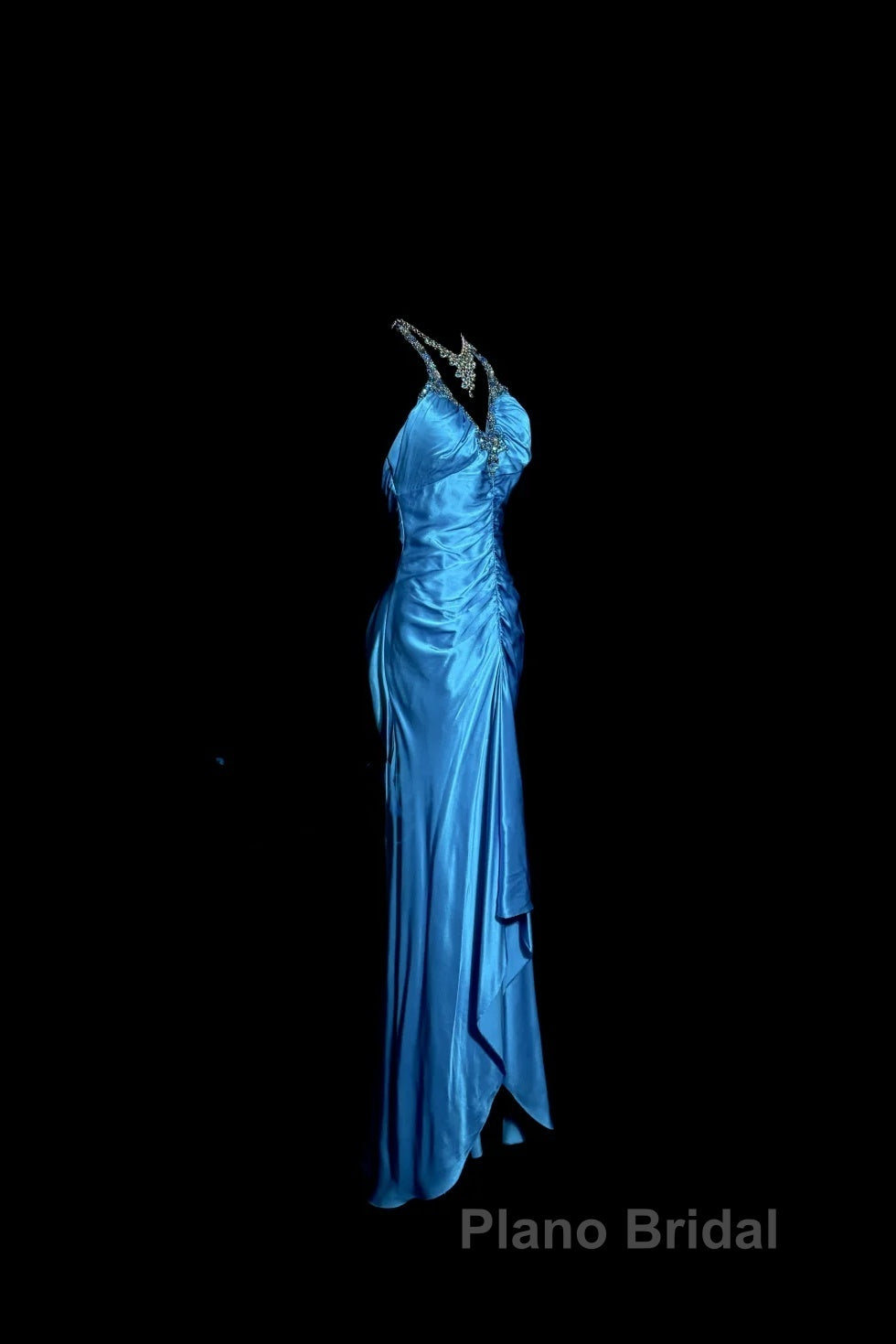 Vintage Mermaid Halter Neck Royal Blue Satin Backless Formal Prom Gown Fairy Formal Prom Dresses