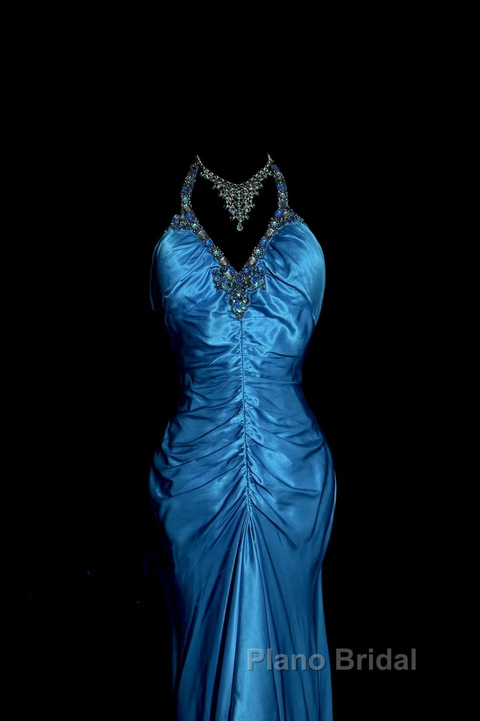 Vintage Mermaid Halter Neck Royal Blue Satin Backless Formal Prom Gown Fairy Formal Prom Dresses