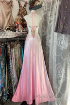 Vintage Mermaid Halter Sleeveless Long Ombre Pink Evening Dresses Formal Prom Dresses