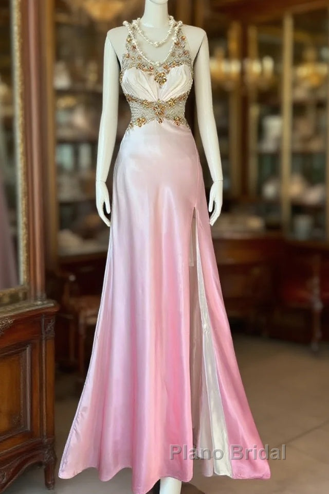 Vintage Mermaid Halter Sleeveless Long Ombre Pink Evening Dresses Formal Prom Dresses Main image