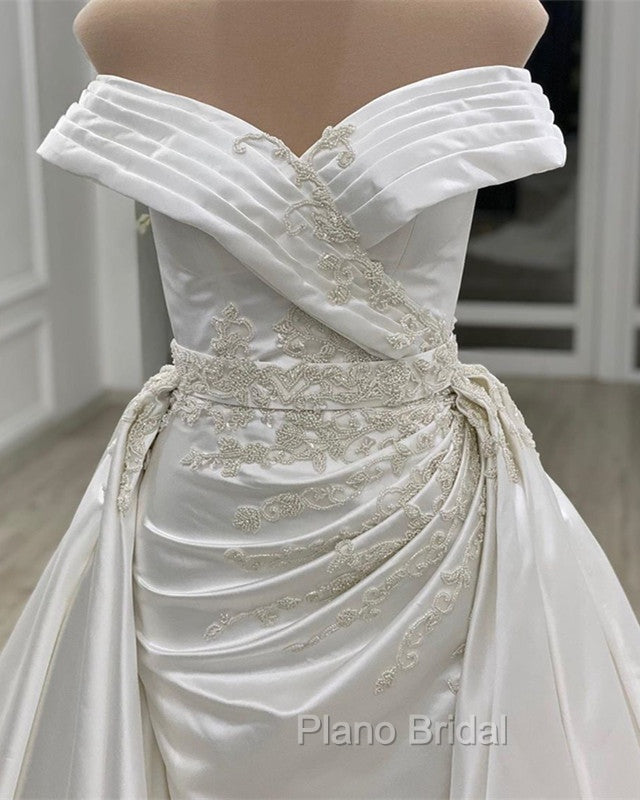 Vintage Mermaid Off Shoulder Wedding Dresses Satin Embroidery