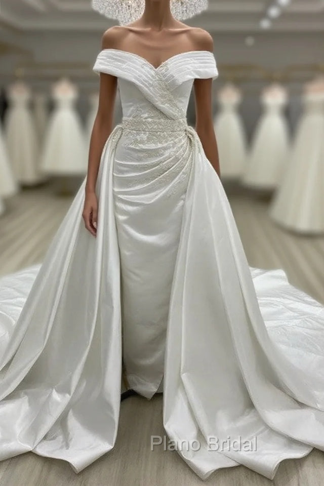 Vintage Mermaid Off Shoulder Wedding Dresses Satin Embroidery Main image