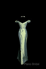 Vintage Mermaid Off The Shoulder Green Long Formal Prom Gown Fairy Formal Prom Dresses