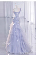 Vintage Mermaid One Shoulder Lilac Tulle Satin Long Formal Prom Dresses Party Dresses