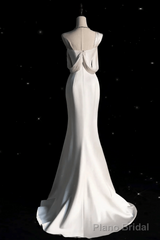 Vintage Mermaid One Shoulder Long White Satin Wedding Dresses