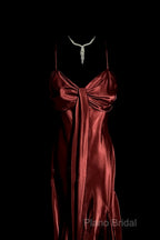 Vintage Mermaid Spaghetti Straps Satin Burgundy Formal Prom Gown Fairy Formal Prom Dresses