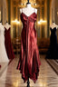 Vintage Mermaid Spaghetti Straps Satin Burgundy Formal Prom Gown Fairy Formal Prom Dresses