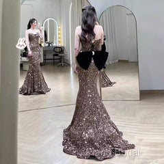 Vintage Mermaid Strapless Party Dresses Long Sequin Formal Prom Dresses