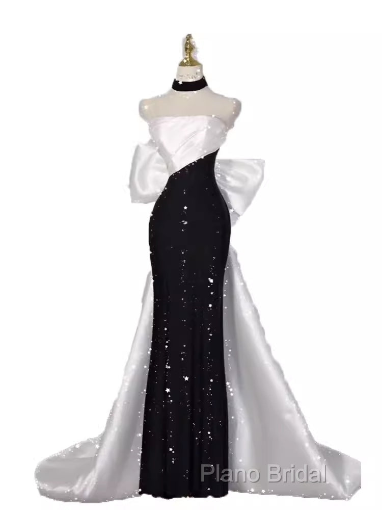 Vintage Mermaid Strapless Sequin Black Long Formal Prom Dresses Formal Dresses Secondary image