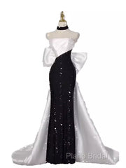 Vintage Mermaid Strapless Sequin Black Long Formal Prom Dresses Formal Dresses