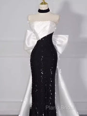 Vintage Mermaid Strapless Sequin Black Long Formal Prom Dresses Formal Dresses