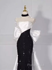 Vintage Mermaid Strapless Sequin Black Long Formal Prom Dresses Formal Dresses