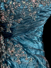 Vintage Mermaid Strapless Tulle Blue Long Formal Prom Gown Fairy Formal Prom Dresses