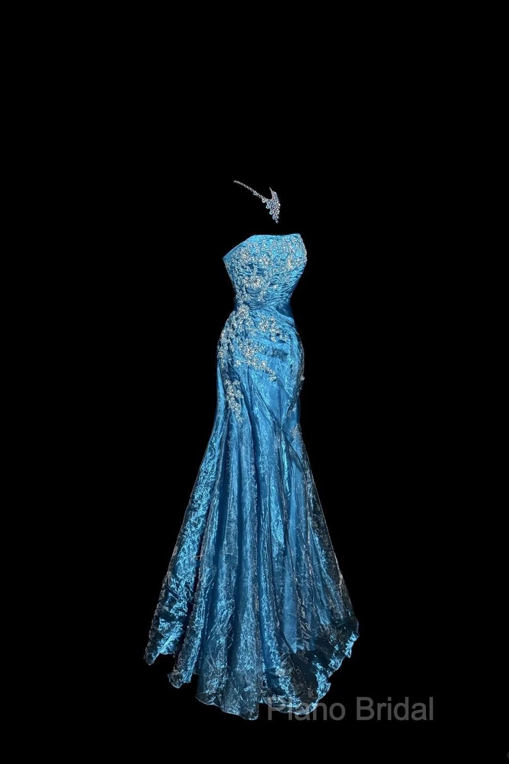 Vintage Mermaid Strapless Tulle Blue Long Formal Prom Gown Fairy Formal Prom Dresses