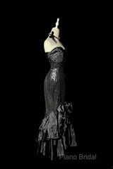 Vintage Mermaid Sweetheart Black Sequin Long Formal Prom Gown Fairy Formal Prom Dresses