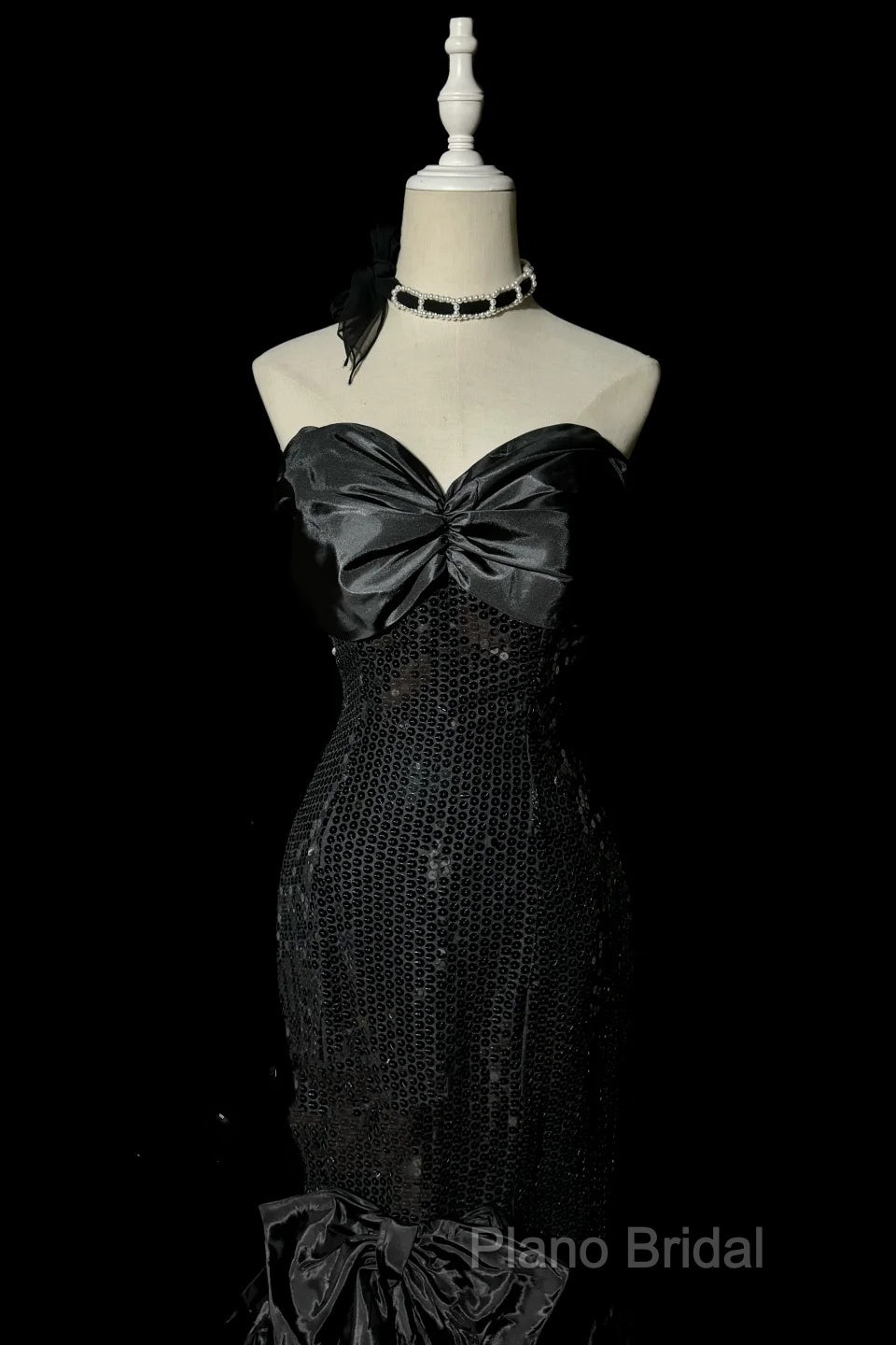 Vintage Mermaid Sweetheart Black Sequin Long Formal Prom Gown Fairy Formal Prom Dresses