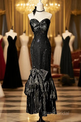 Vintage Mermaid Sweetheart Black Sequin Long Formal Prom Gown Fairy Formal Prom Dresses