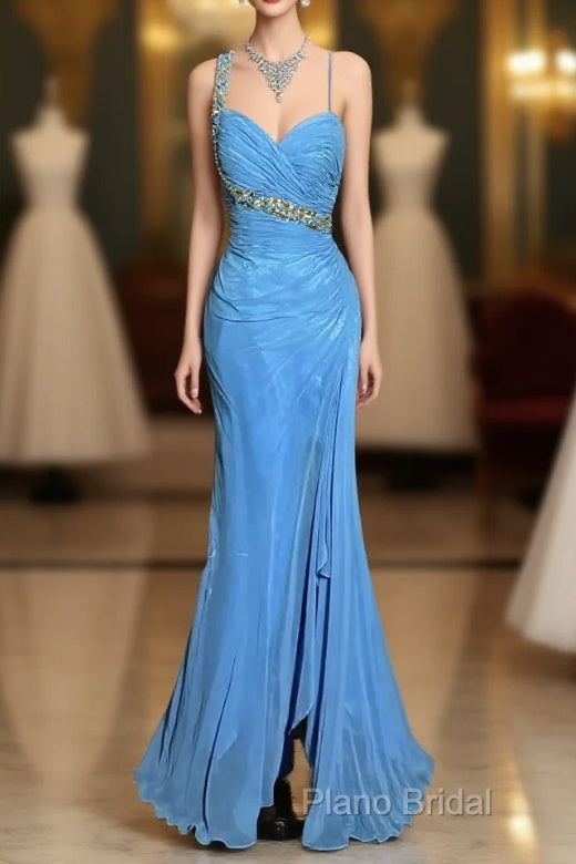 Vintage Mermaid Sweetheart Blue Chiffon Long Formal Prom Gown Fairy Formal Prom Dresses Main image