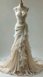 Vintage Mermaid Sweetheart Chiffon Lace Long Wedding Dresses