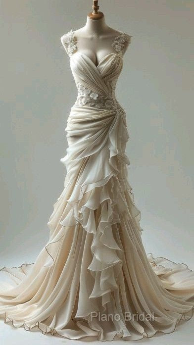 Vintage Mermaid Sweetheart Chiffon Lace Long Wedding Dresses