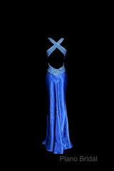 Vintage Mermaid Sweetheart Neckline Royal Blue Satin Backless Formal Prom Gown Fairy Formal Prom Dresses