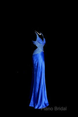 Vintage Mermaid Sweetheart Neckline Royal Blue Satin Backless Formal Prom Gown Fairy Formal Prom Dresses