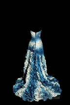 Vintage Mermaid Sweetheart Sleeveless Long Blue Formal Prom Gown Fairy Formal Prom Dresses