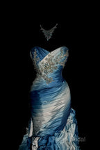 Vintage Mermaid Sweetheart Sleeveless Long Blue Formal Prom Gown Fairy Formal Prom Dresses