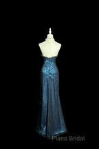 Vintage Mermaid Sweetheart Sleeveless Long Blue Slit Formal Prom Gown Fairy Formal Prom Dresses