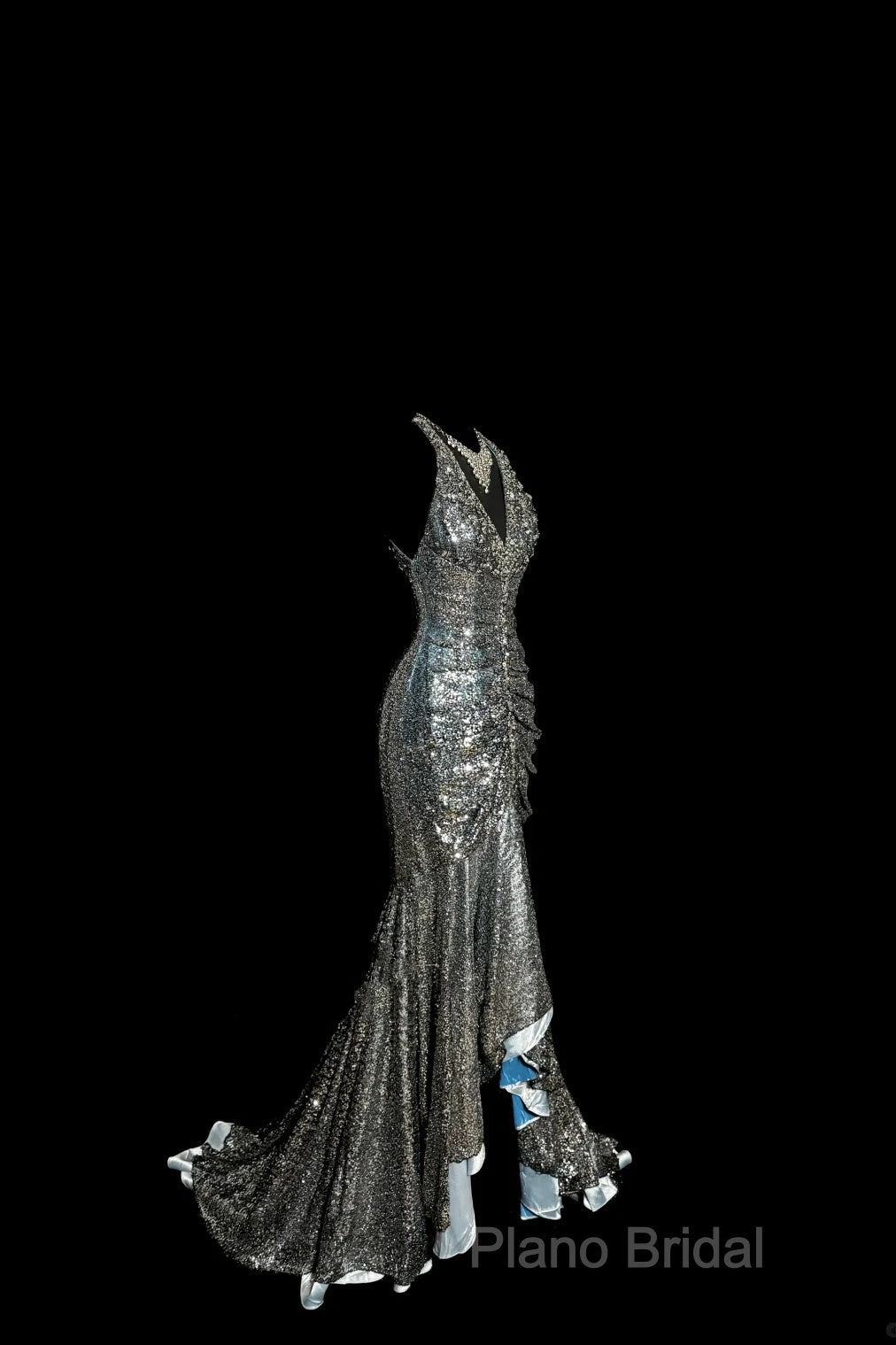 Vintage Mermaid V Neckline Gray Sequin Long Formal Prom Gown Fairy Formal Prom Dresses