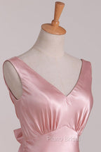Vintage Mermaid V Neckline Pink Satin Long Formal Prom Dresses Party Evening Dresses