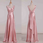 Vintage Mermaid V Neckline Pink Satin Long Formal Prom Dresses Party Evening Dresses