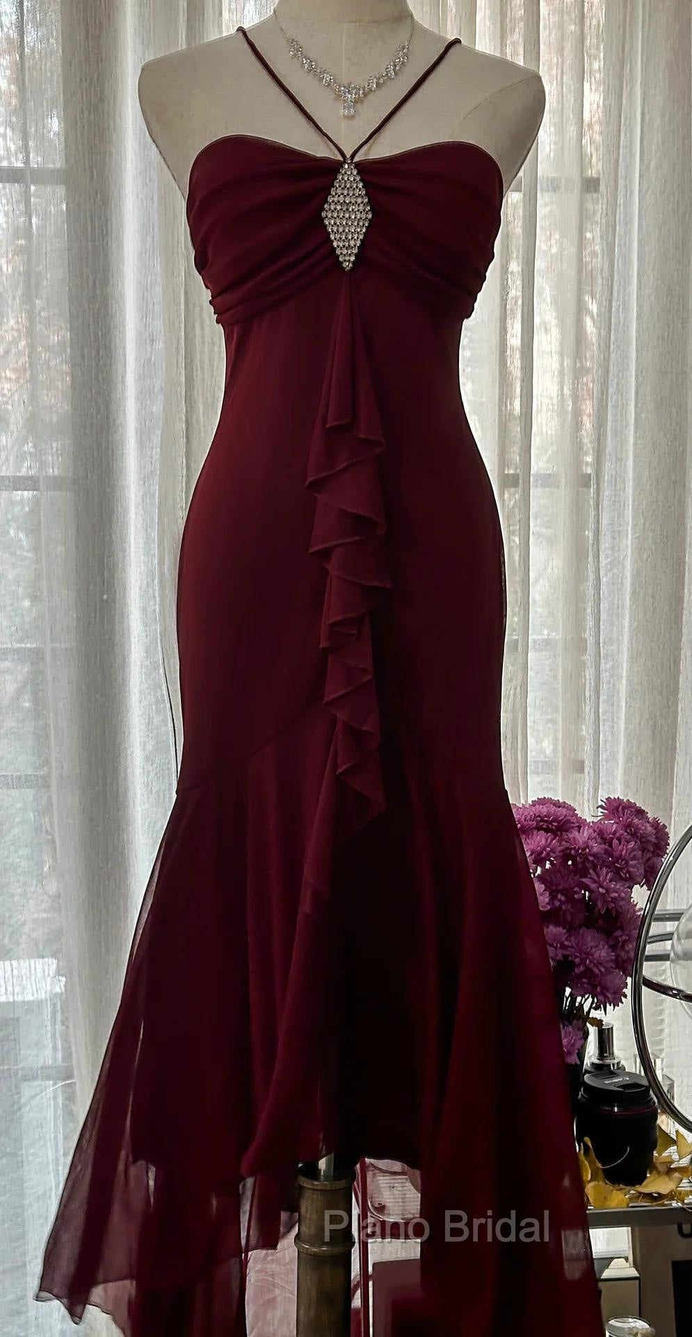 Vintage Red Mermaid Strapless Chiffon Formal Prom Dresses Graduation Formal Prom Dresses Secondary image
