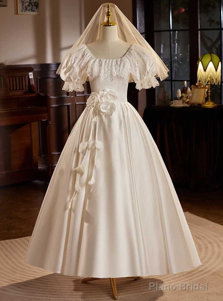 Vintage Satin Lace Off Sleeve Wedding Dress Main image