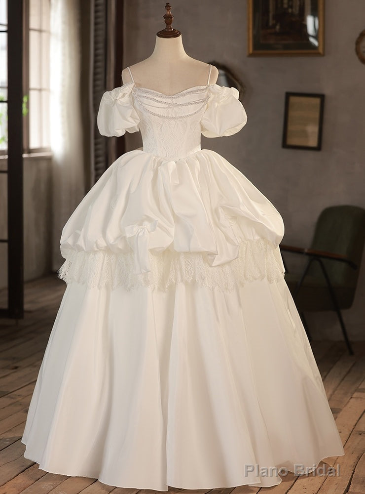 Vintage Satin Lace Puff Sleeve Wedding Dress Main image