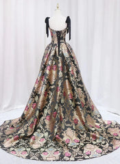 Vintage Satin Straps Floral Long Formal Long Dresses Formal Prom Dresses