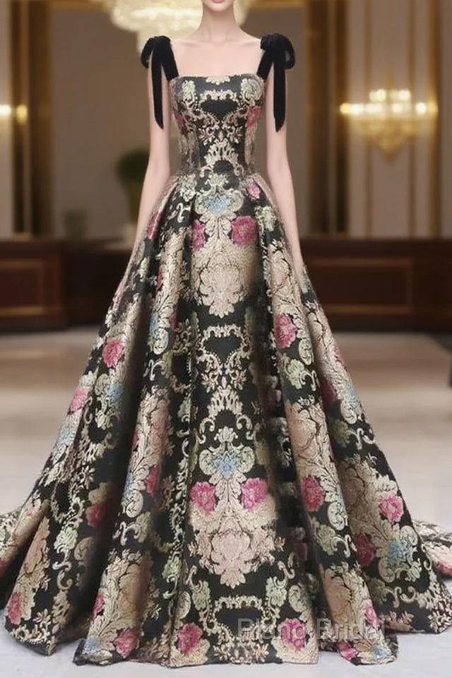 Vintage Satin Straps Floral Long Formal Long Dresses Formal Prom Dresses Main image