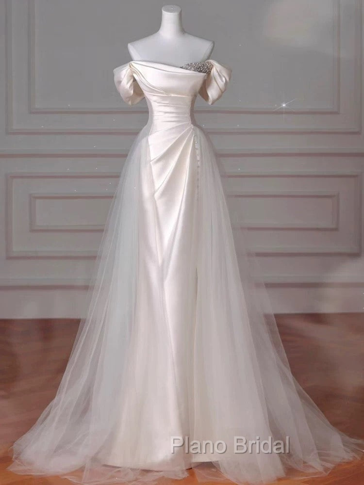 Vintage Sheath Off The Shoulder Satin Long Formal Prom Dresses Party Evening Dresses