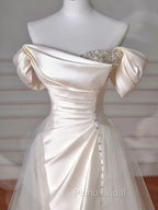 Vintage Sheath Off The Shoulder Satin Long Formal Prom Dresses Party Evening Dresses